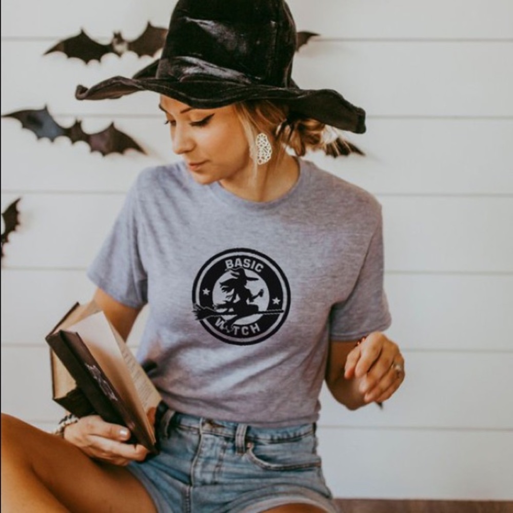 Halloween Basic Witch on a Broom Premium Graphic Tee Sublimation Ink - Picture 4 of 8
